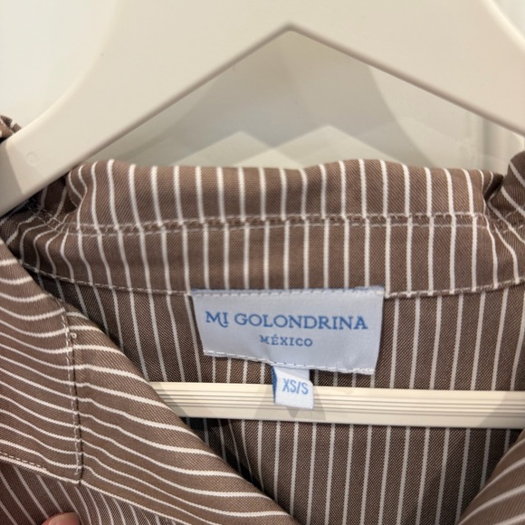 Mi Golondrina Brown Striped Maxi Dress with White Floral Accents - Picture 3 of 3